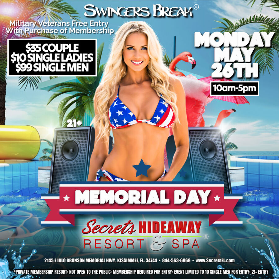 Memorial Day Pool Party 10am-5pm - Swingers Break®