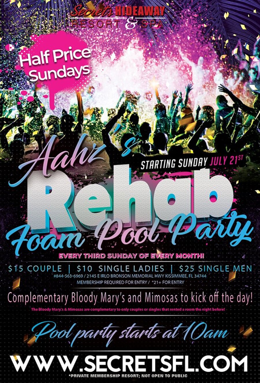 Aahz Rehab Sunday Foam Pool Party - 10am-7pm